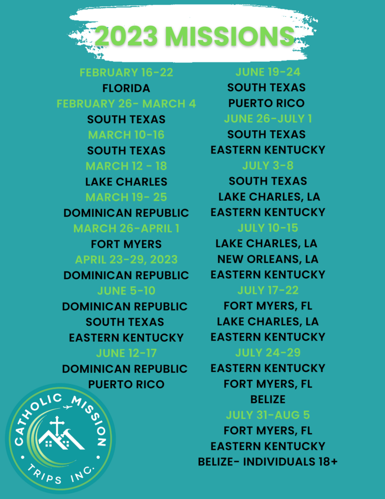2023 MISSIONS 2023 Mission Schedule