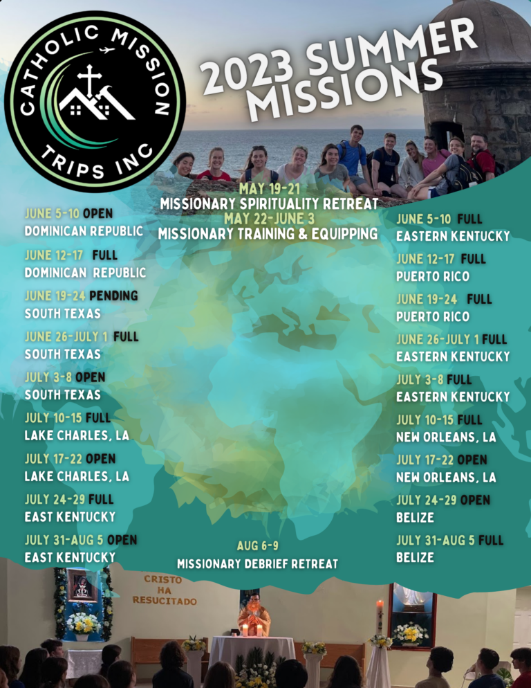 Summer mission schedule 2023 Catholic Mission Trips Incorporated