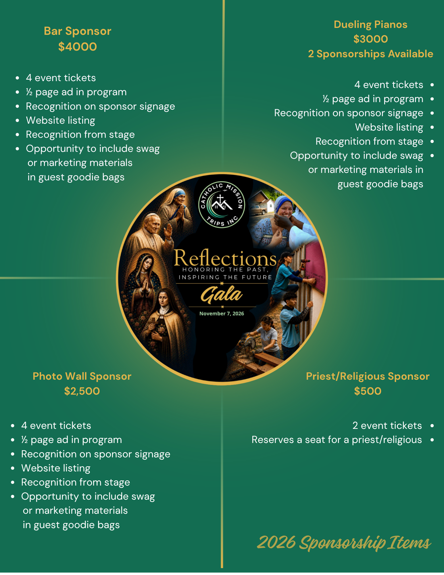 2026 Reflections Gala Sponsorship Levels