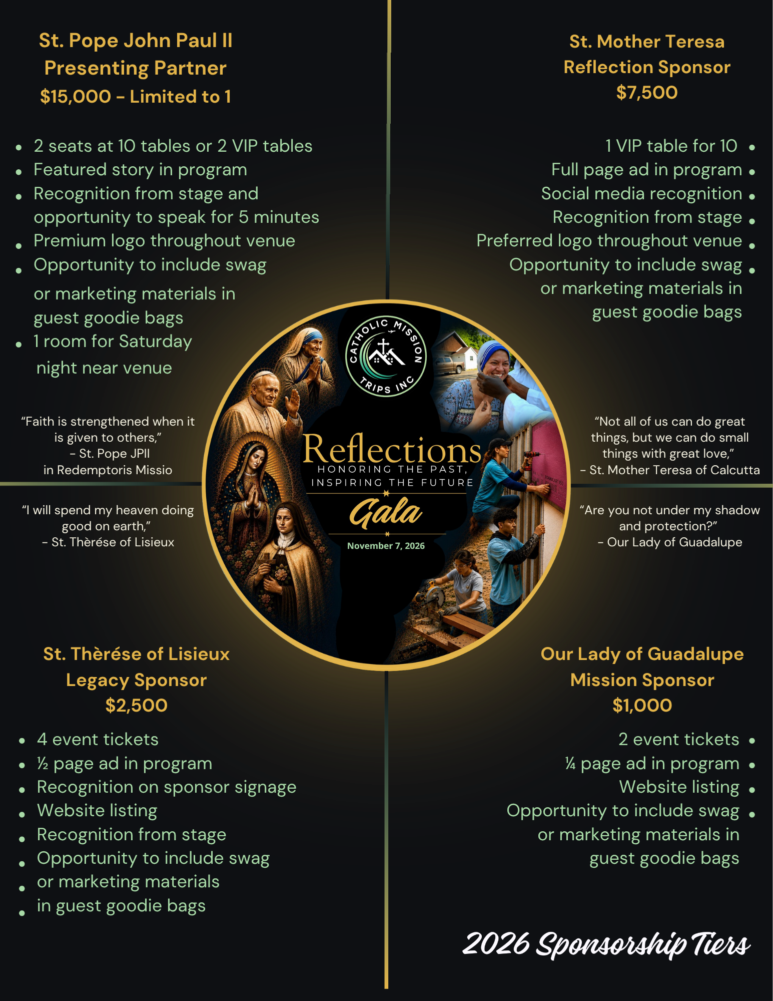 2026 Reflections Gala Sponsorship Tiers